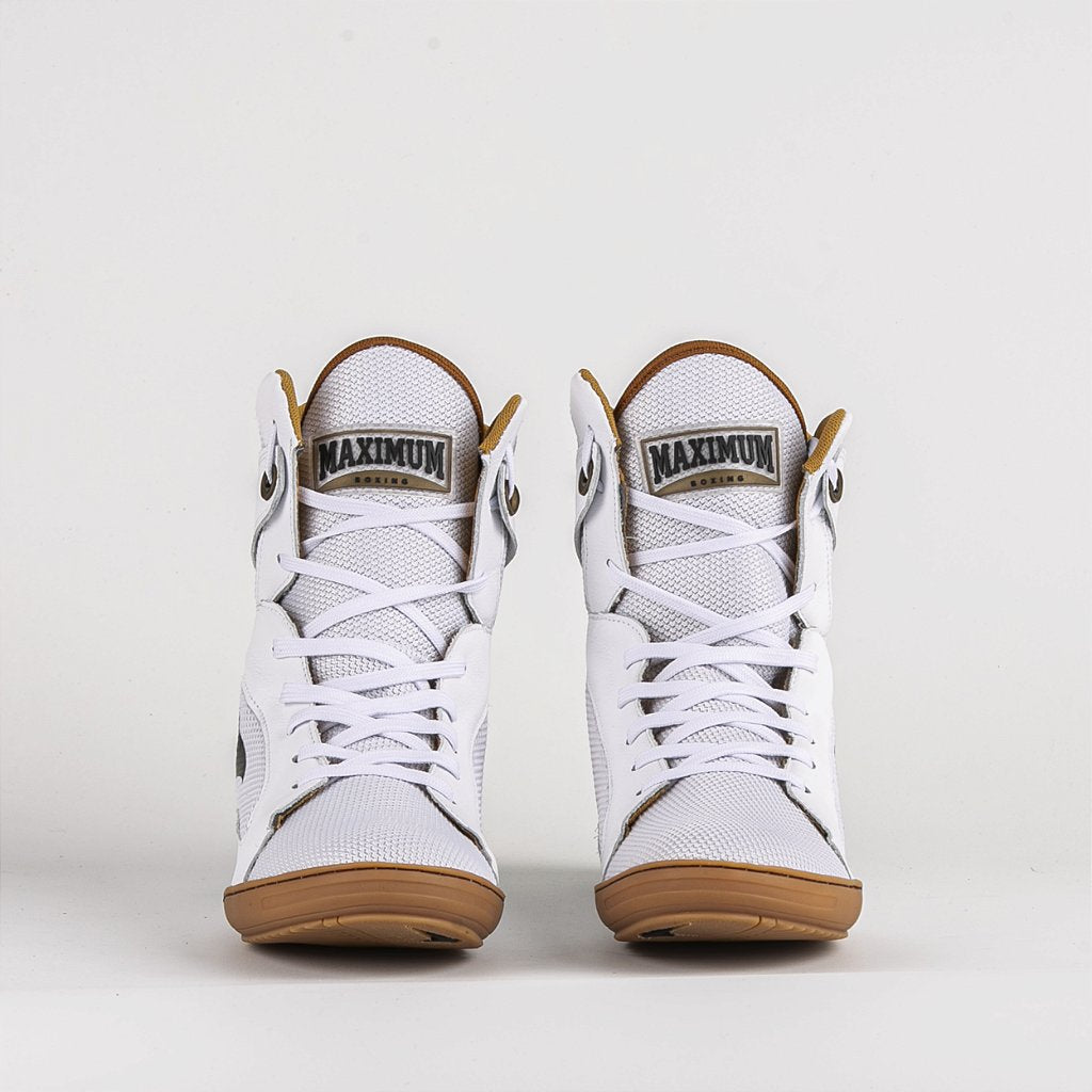 Sapatilha de Boxe Branco e Dourado Cano Alto - Par