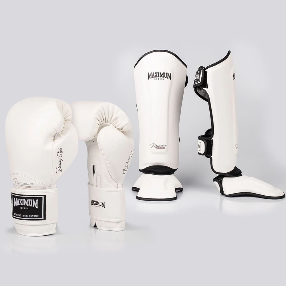 Kit Muay Thai Luva Classic Iniciante e Caneleira White