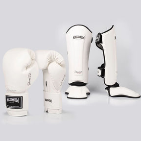 Kit Muay Thai Luva Classic Iniciante e Caneleira White