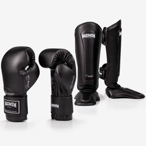 Kit Muay Thai Black Luva de Boxe  e Caneleira de Muay Thai