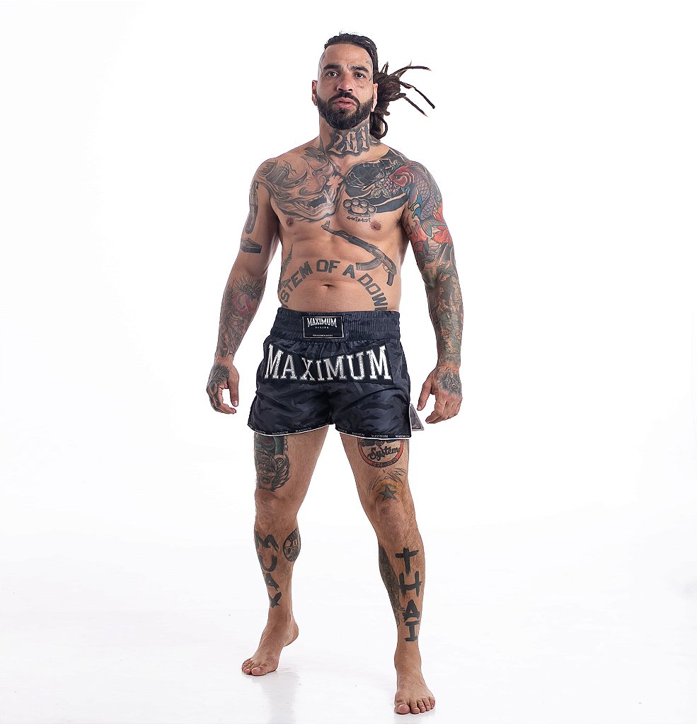 Shorts de Muay Thai Maximum Camuflado Preto