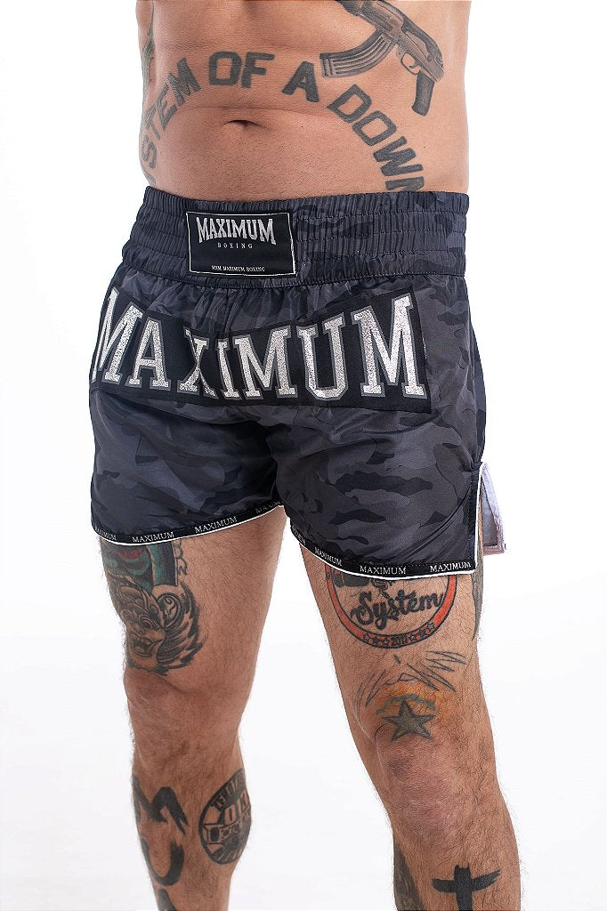 Shorts de Muay Thai Maximum Camuflado Preto