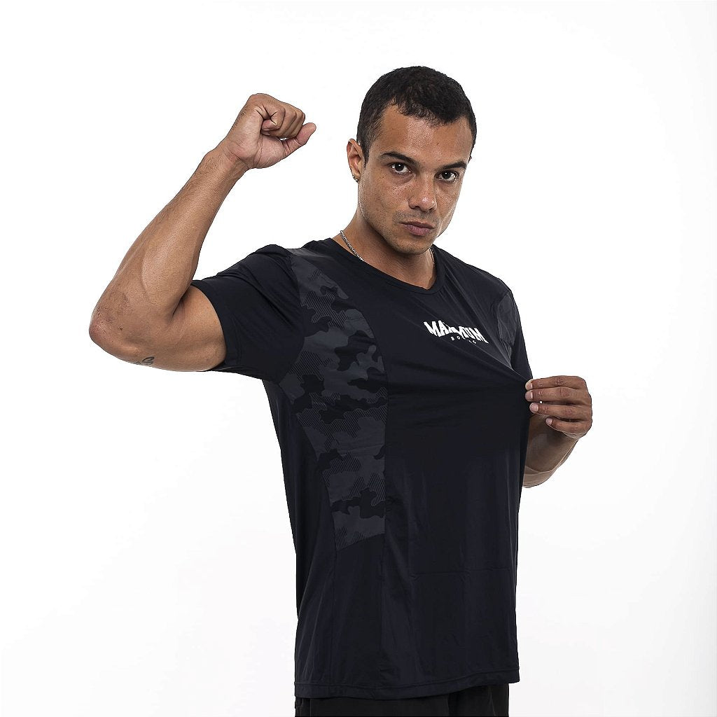 Camiseta Treino Fitness Dry Fit Detalhes Lateral Preto