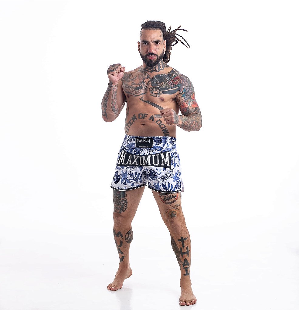 Shorts de Muay Thai Maximum Folhas Azul