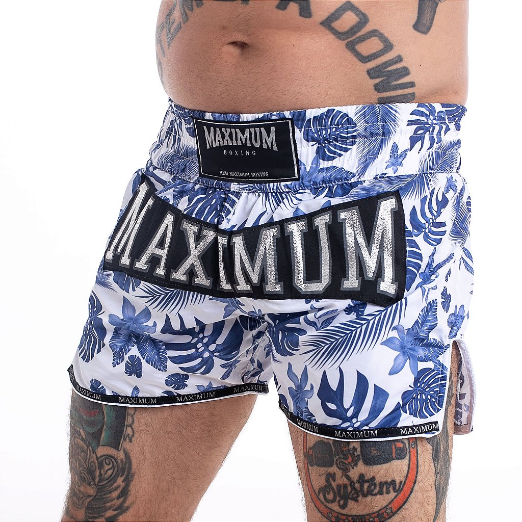 Shorts de Muay Thai Maximum Folhas Azul