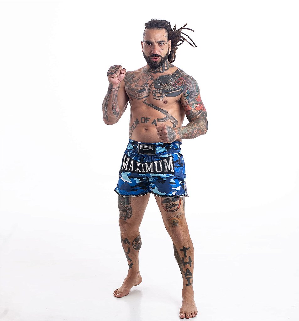 Shorts de Muay Thai Maximum Camuflado Azul