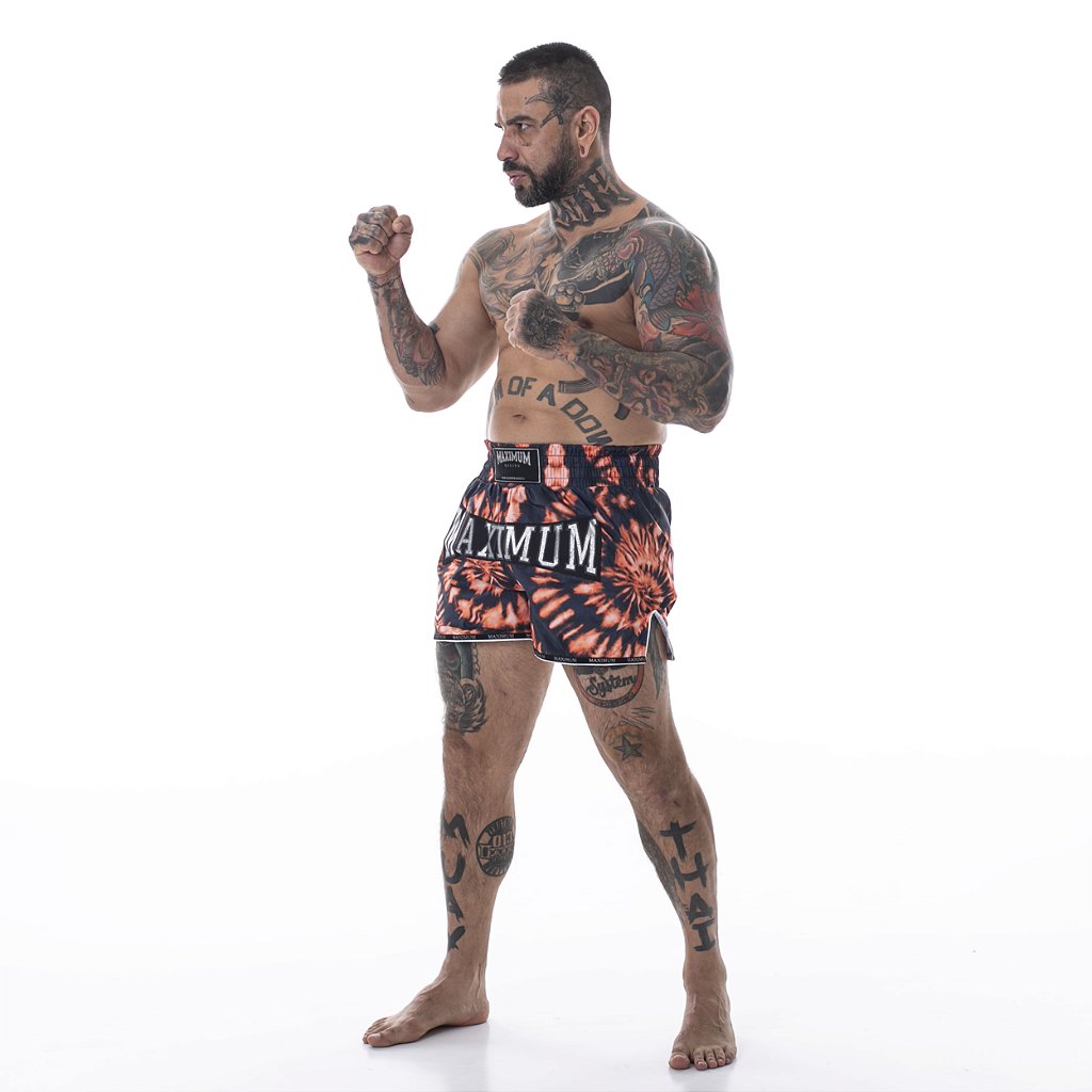 Shorts de Muay Thai Maximum Tie Dye Laranja - Logo Prata