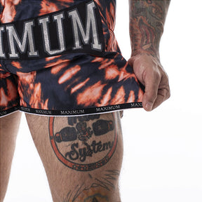 Shorts de Muay Thai Maximum Tie Dye Laranja - Logo Prata