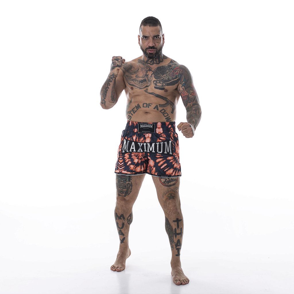 Shorts de Muay Thai Maximum Tie Dye Laranja - Logo Prata