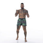 Shorts de Muay Thai Folhas Verde - Logo Prata