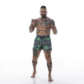 Shorts de Muay Thai Folhas Verde - Logo Prata