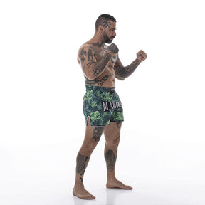 Shorts de Muay Thai Folhas Verde - Logo Prata