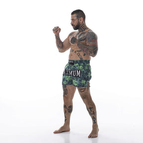 Shorts de Muay Thai Folhas Verde - Logo Prata