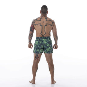 Shorts de Muay Thai Folhas Verde - Logo Prata