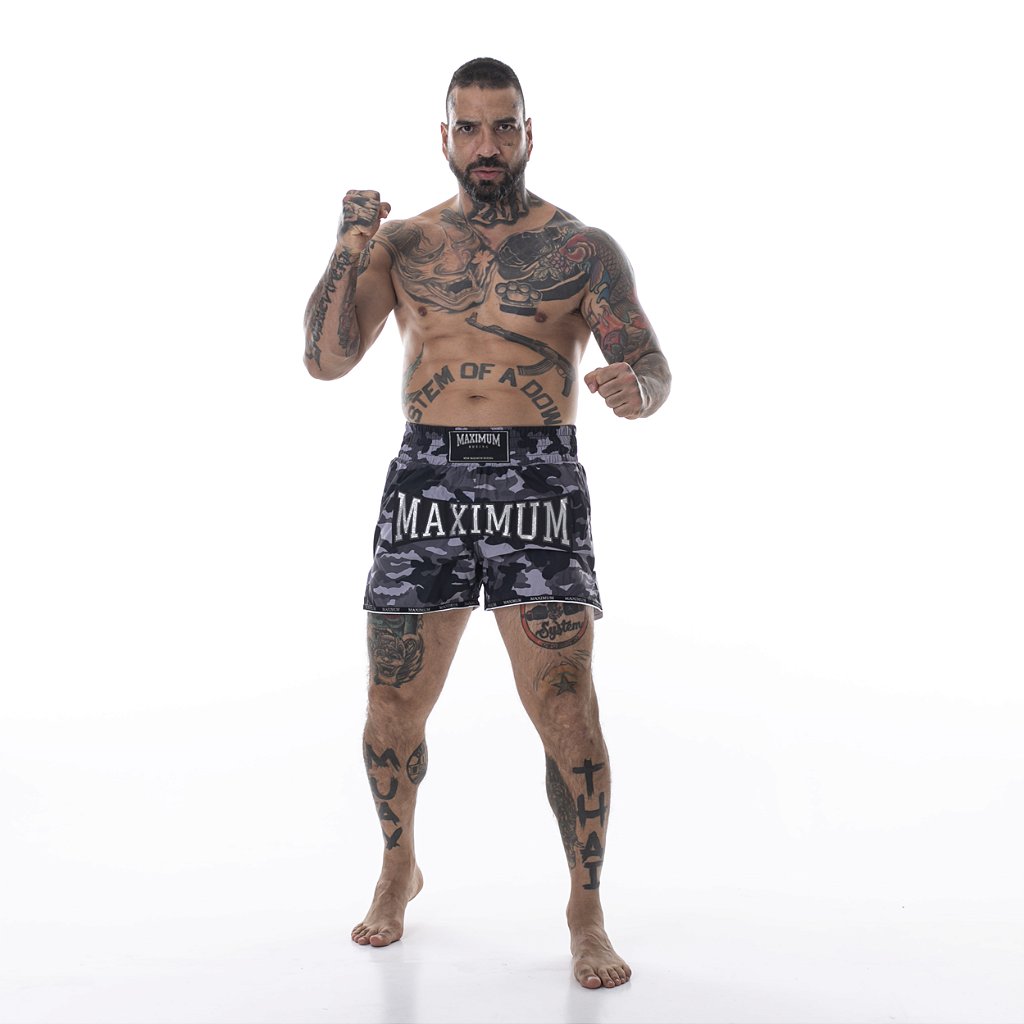 Shorts de Muay Thai Camuflado Cinza