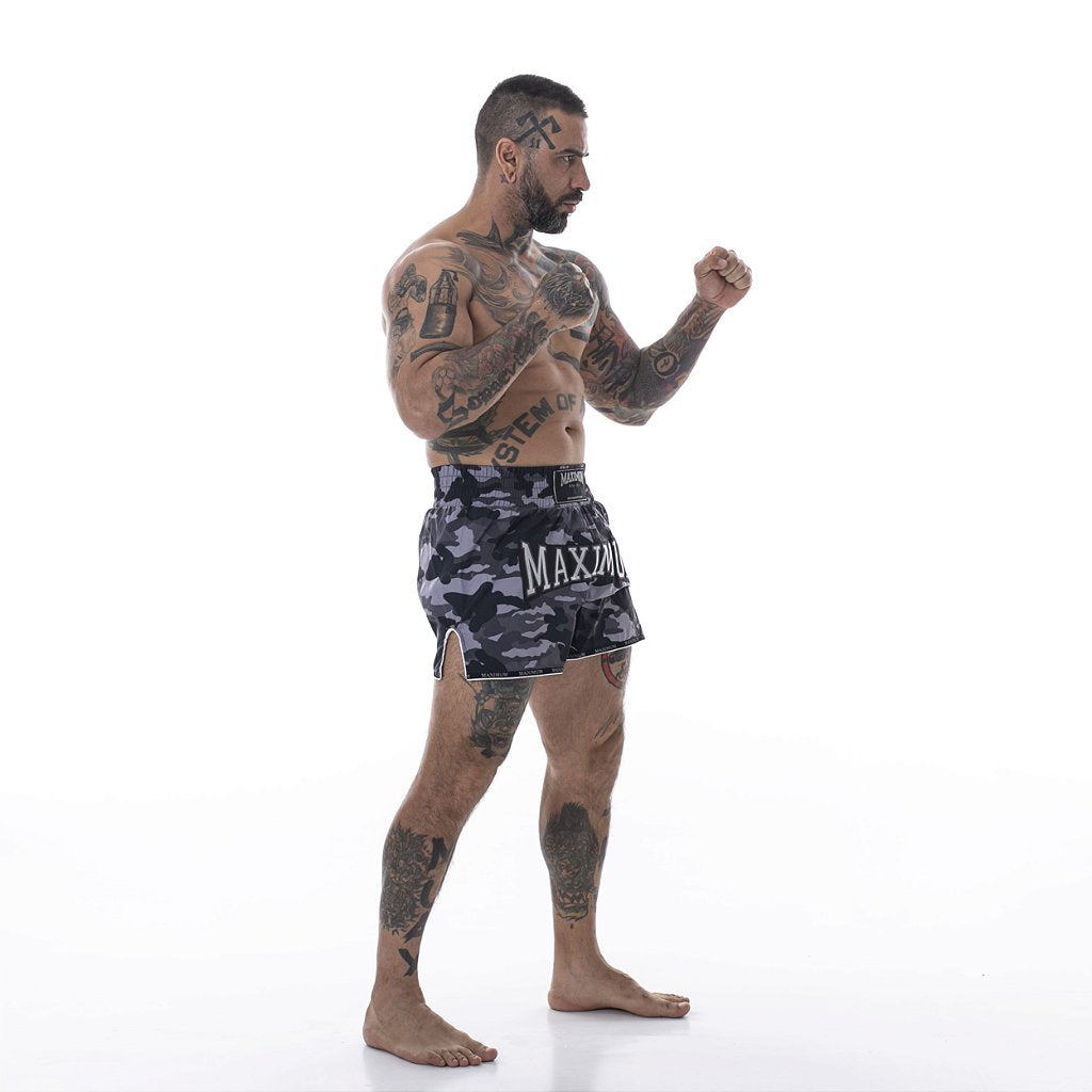 Shorts de Muay Thai Camuflado Cinza