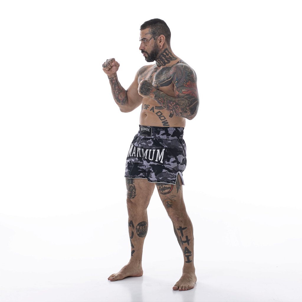 Shorts de Muay Thai Camuflado Cinza