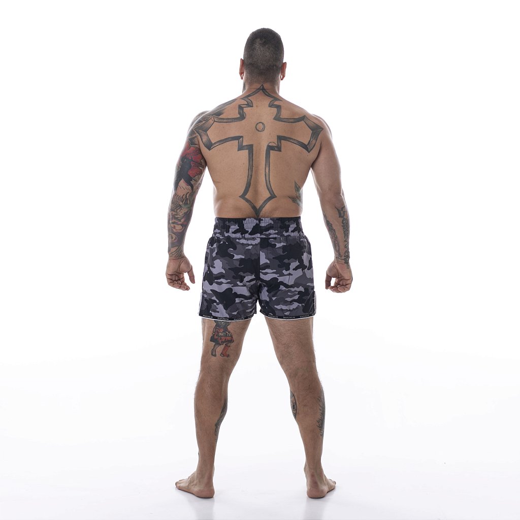 Shorts de Muay Thai Camuflado Cinza