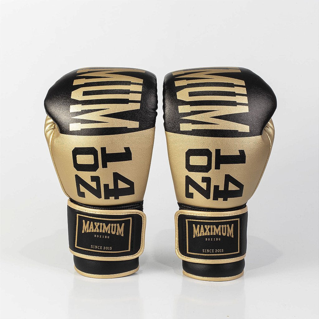 Luva de Boxe e Muay Thai Dourada/Preta Power Face - Intermediária - Maximum