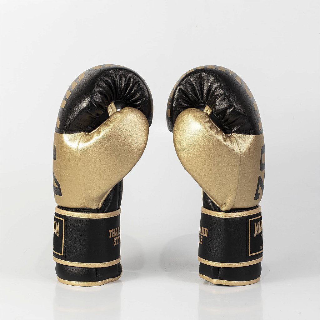 Luva de Boxe e Muay Thai Dourada/Preta Power Face - Intermediária - Maximum