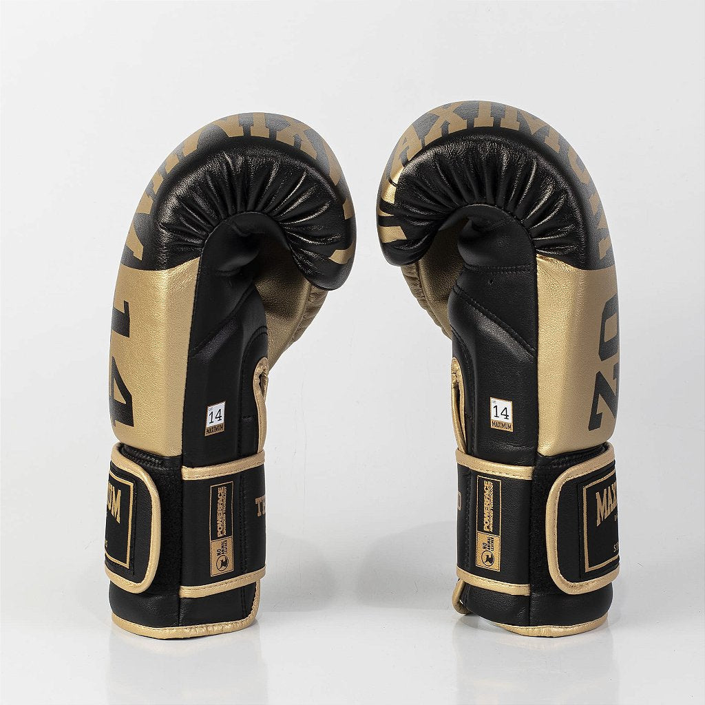 Luva de Boxe e Muay Thai Dourada/Preta Power Face - Intermediária - Maximum