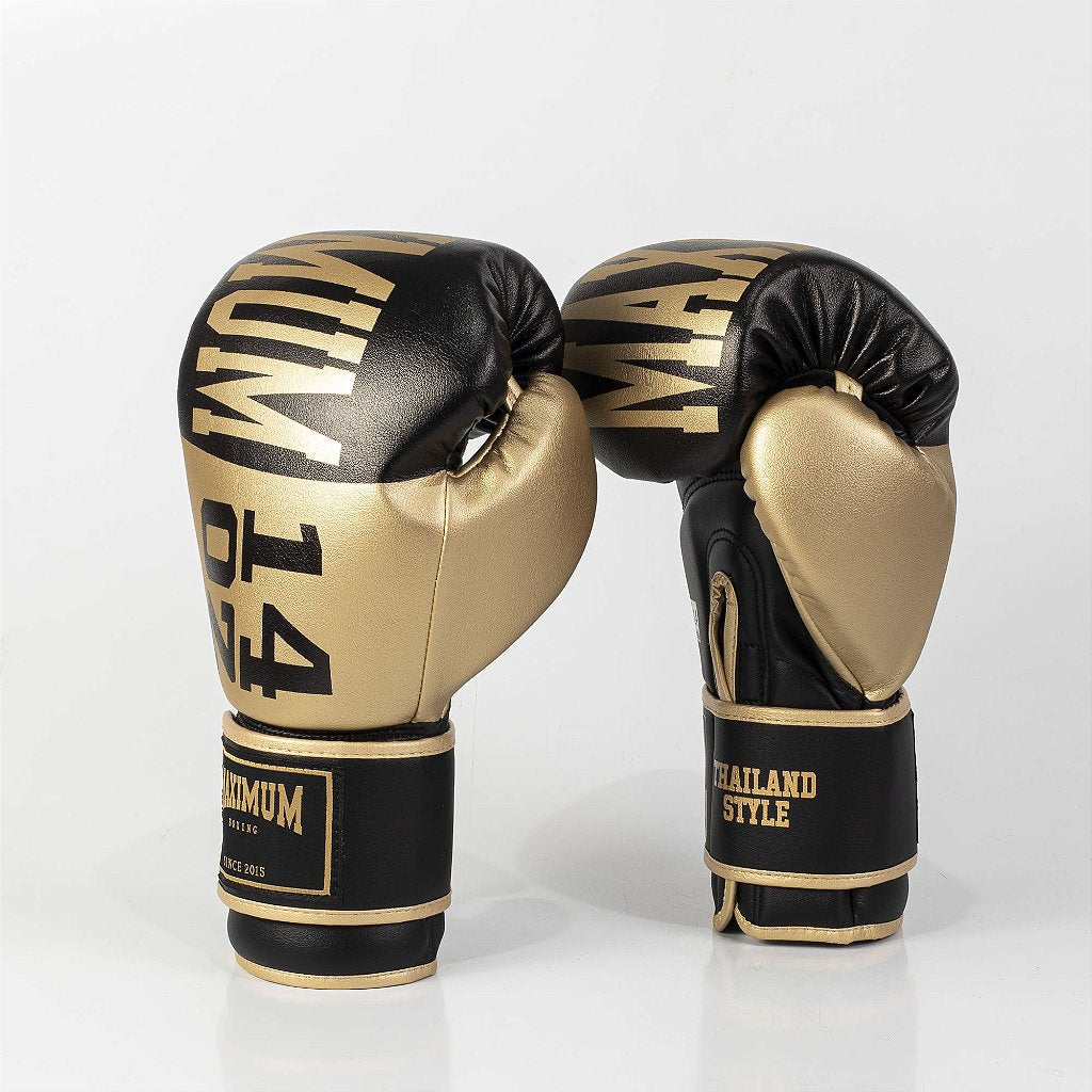 Luva de Boxe e Muay Thai Dourada/Preta Power Face - Intermediária - Maximum