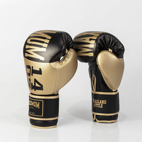 Luva de Boxe e Muay Thai Dourada/Preta Power Face - Intermediária - Maximum