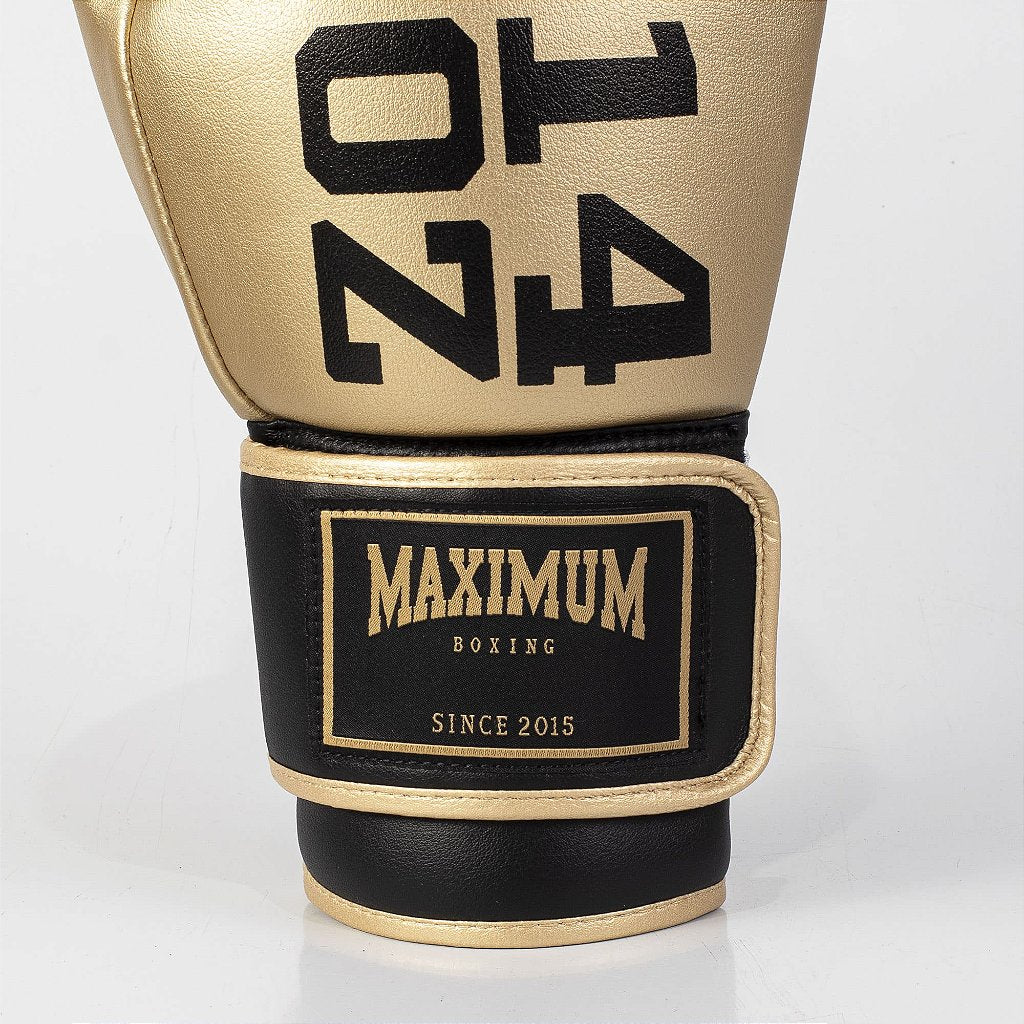 Luva de Boxe e Muay Thai Dourada/Preta Power Face - Intermediária - Maximum