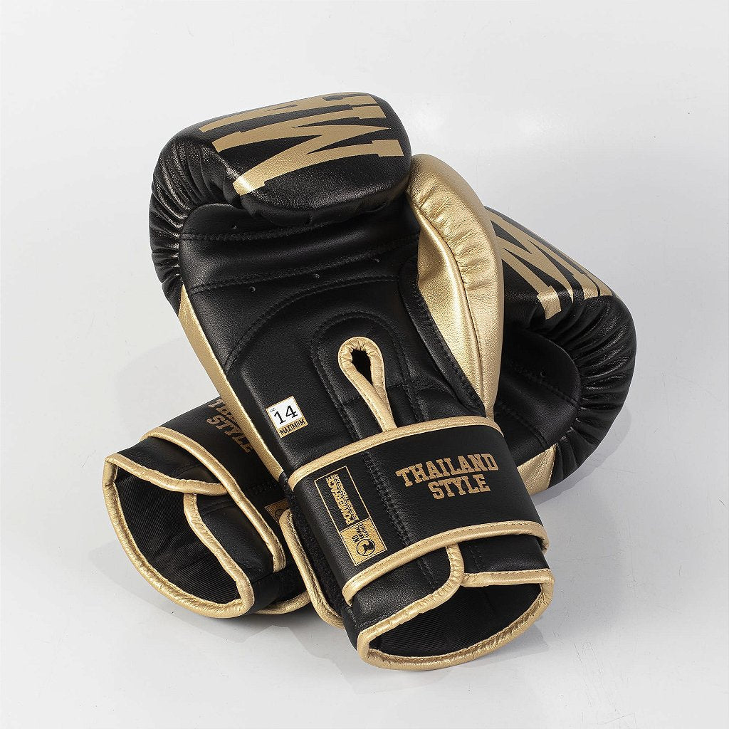 Luva de Boxe e Muay Thai Dourada/Preta Power Face - Intermediária - Maximum