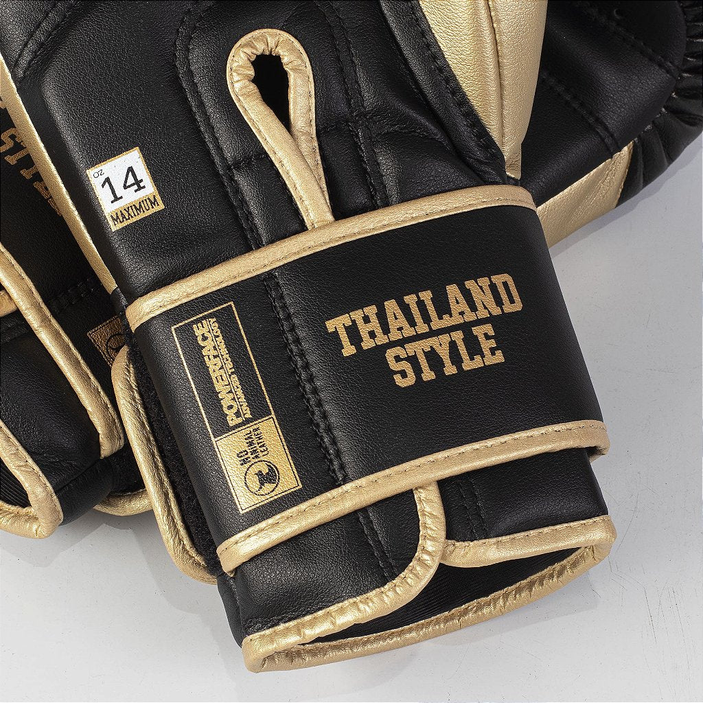 Luva de Boxe e Muay Thai Dourada/Preta Power Face - Intermediária - Maximum