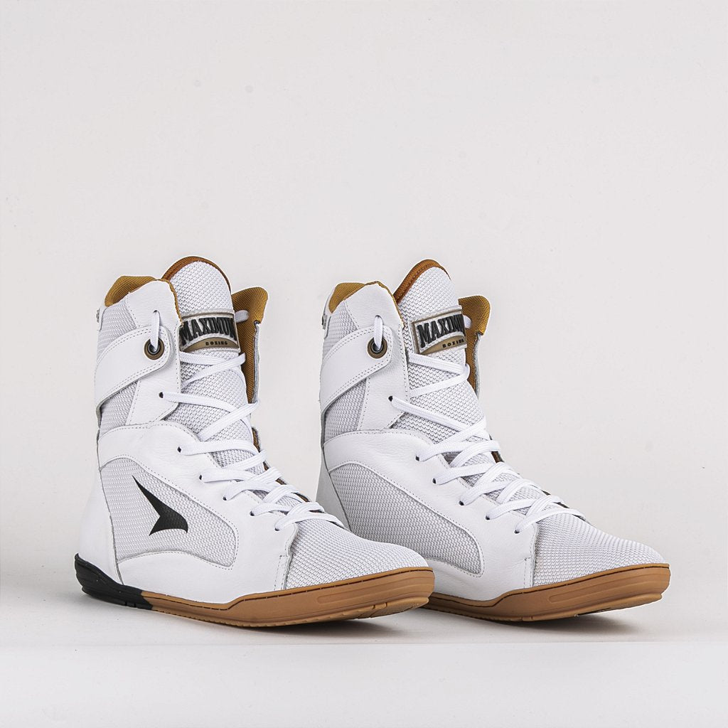 Sapatilha de Boxe Branco e Dourado Cano Alto - Par