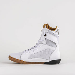 Sapatilha de Boxe Branco e Dourado Cano Alto - Par