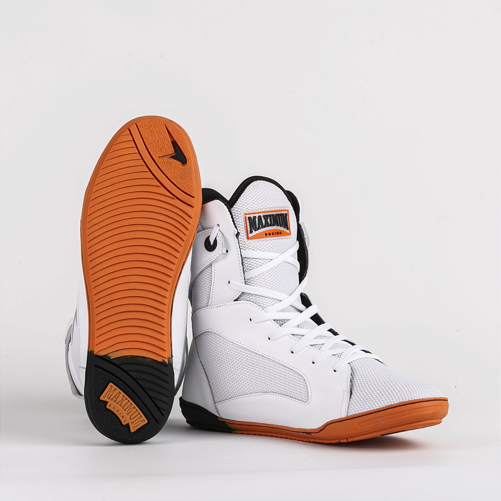 Sapatilha de Boxe Branco e Laranja Cano Alto- Par
